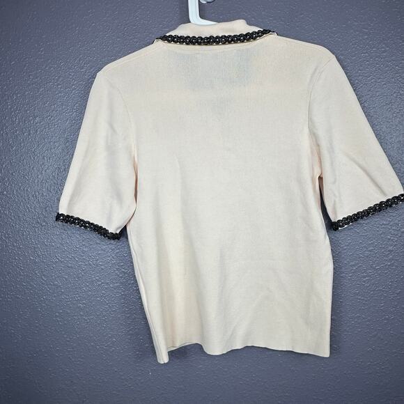 Alexia Admor Brianna Ivory Pearl Button Knit Collared Top Size M Medium - Picture 2 of 6